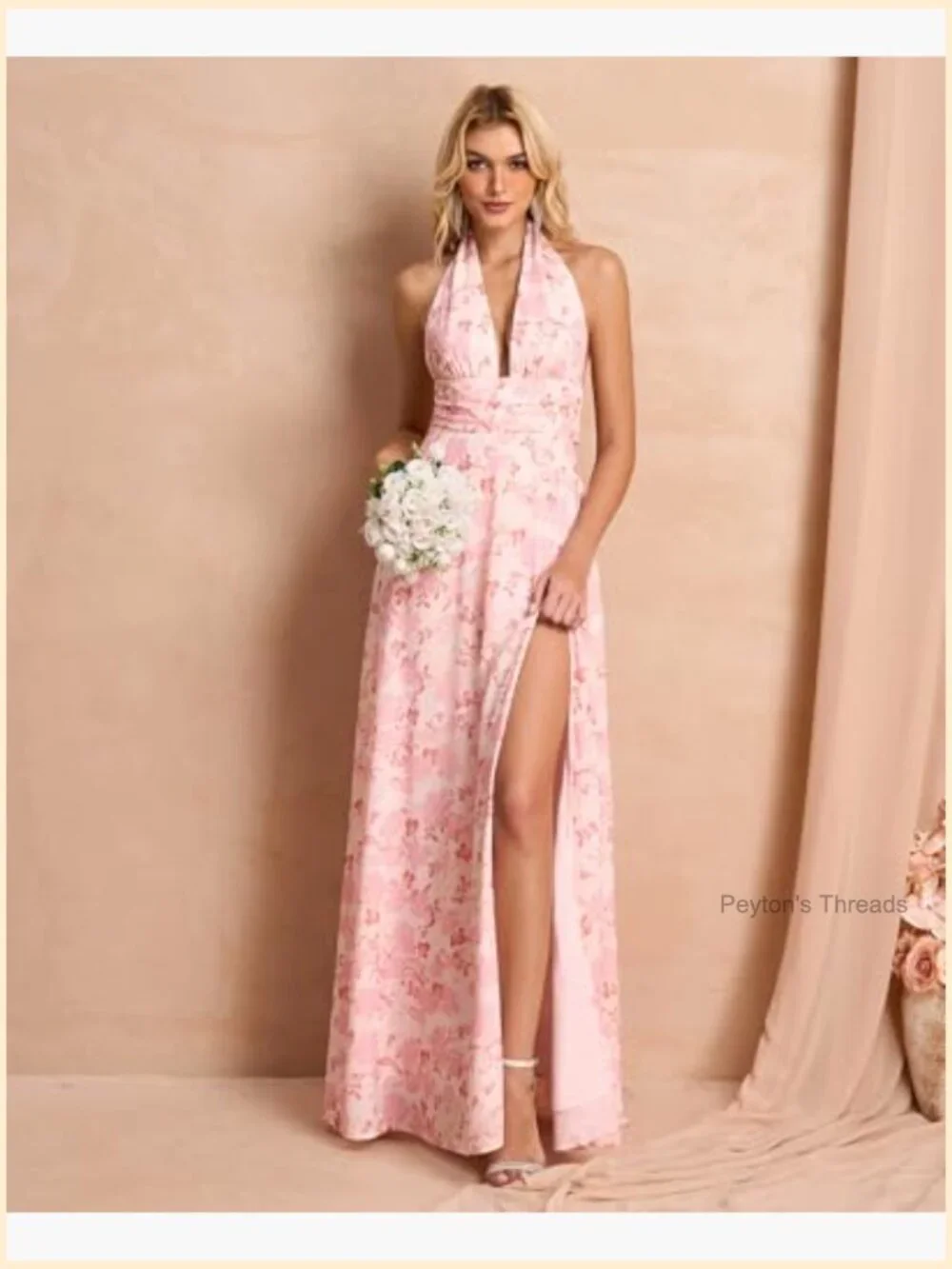 Elegant Halter V Neck Maxi Dress with Side Slit - Formal Evening Gown - Picture 5 of 7